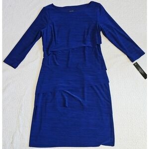 NWT Tahari Arthur S. Levine Cobalt Blue Spacedye Layered Poly Spandex Dress